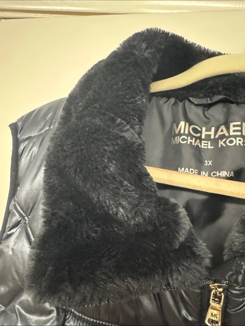Michael Kors Black Quilted Vest with Faux-Fur Collar